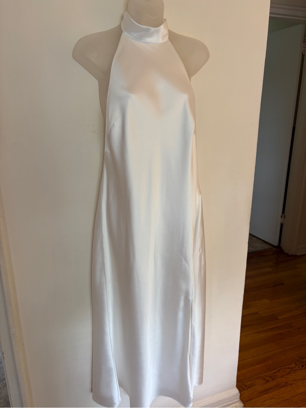 BHLDN Ivory Satin Halter Dress